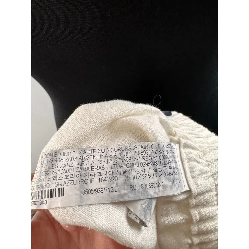 ZARA Ivory Linen Pants High-Rise Elastic Waistband Wide Leg 3505/939 Large L